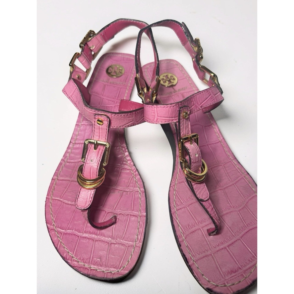 Tory Burch Trent Pink Croc Sandals Sz 7.5 RARE FIND